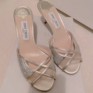 JIMMY CHOO DAZE SANDALS HEELS GOLD SILVER 39